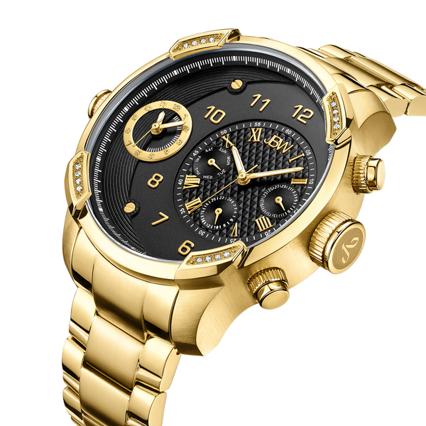 bbb-jjj JBW Men's J6344B ''G3'' 0.16 ctw Dual Time Zone Gold Swiss Diamond