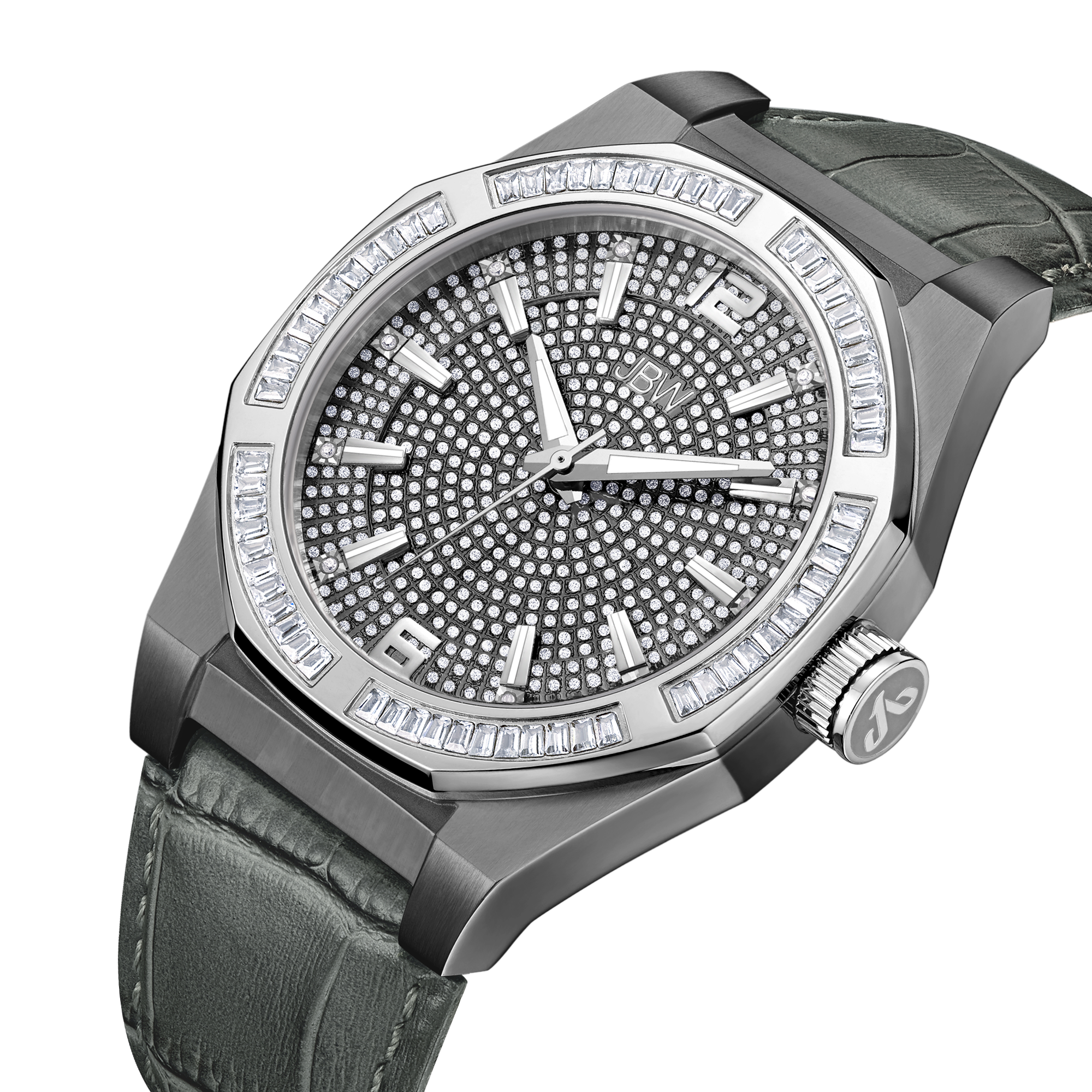 JBW Men s J6350C Apollo 0.10 ctw Gray Swiss Leather Diamond